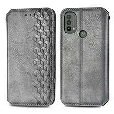 Leather Case Stands Flip Cover Holder S01D for Motorola Moto E20 Gray