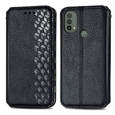 Leather Case Stands Flip Cover Holder S01D for Motorola Moto E30 Black