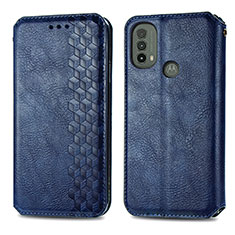 Leather Case Stands Flip Cover Holder S01D for Motorola Moto E30 Blue