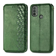 Leather Case Stands Flip Cover Holder S01D for Motorola Moto E30 Green