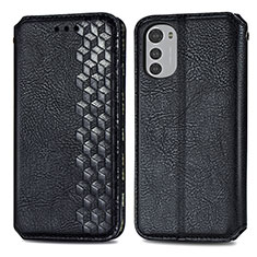 Leather Case Stands Flip Cover Holder S01D for Motorola Moto E32 Black