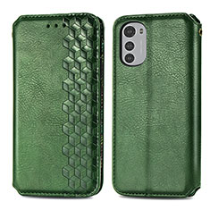 Leather Case Stands Flip Cover Holder S01D for Motorola Moto E32s Green