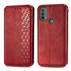 Leather Case Stands Flip Cover Holder S01D for Motorola Moto E40 Red