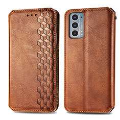 Leather Case Stands Flip Cover Holder S01D for Motorola Moto Edge 20 5G Brown