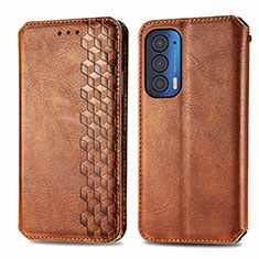 Leather Case Stands Flip Cover Holder S01D for Motorola Moto Edge (2021) 5G Brown