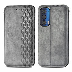 Leather Case Stands Flip Cover Holder S01D for Motorola Moto Edge (2021) 5G Gray