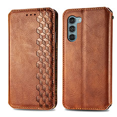 Leather Case Stands Flip Cover Holder S01D for Motorola Moto Edge S30 5G Brown