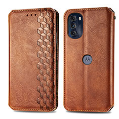 Leather Case Stands Flip Cover Holder S01D for Motorola Moto G 5G (2022) Brown