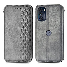 Leather Case Stands Flip Cover Holder S01D for Motorola Moto G 5G (2022) Gray