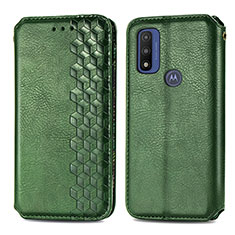 Leather Case Stands Flip Cover Holder S01D for Motorola Moto G Pure Green