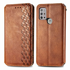 Leather Case Stands Flip Cover Holder S01D for Motorola Moto G10 Brown