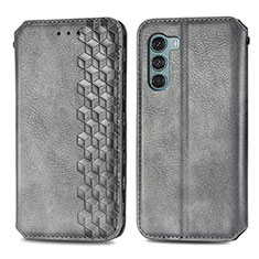 Leather Case Stands Flip Cover Holder S01D for Motorola Moto G200 5G Gray
