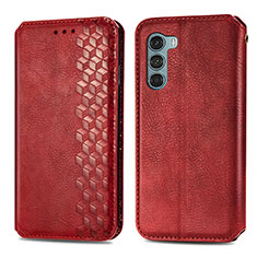 Leather Case Stands Flip Cover Holder S01D for Motorola Moto G200 5G Red