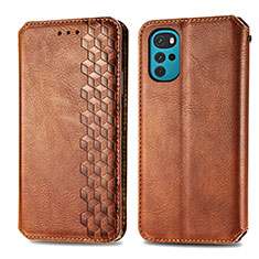 Leather Case Stands Flip Cover Holder S01D for Motorola Moto G22 Brown