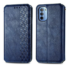 Leather Case Stands Flip Cover Holder S01D for Motorola Moto G31 Blue