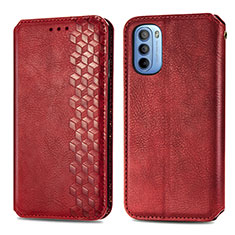 Leather Case Stands Flip Cover Holder S01D for Motorola Moto G31 Red