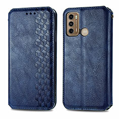 Leather Case Stands Flip Cover Holder S01D for Motorola Moto G40 Fusion Blue