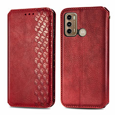 Leather Case Stands Flip Cover Holder S01D for Motorola Moto G40 Fusion Red