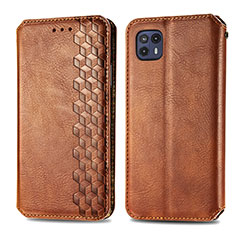 Leather Case Stands Flip Cover Holder S01D for Motorola Moto G50 5G Brown