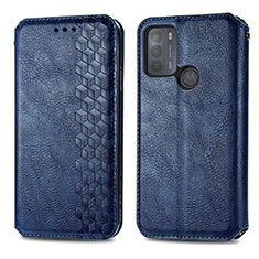 Leather Case Stands Flip Cover Holder S01D for Motorola Moto G50 Blue