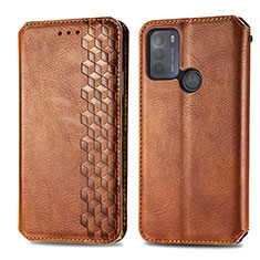 Leather Case Stands Flip Cover Holder S01D for Motorola Moto G50 Brown