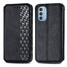 Leather Case Stands Flip Cover Holder S01D for Motorola Moto G51 5G Black