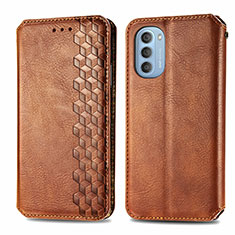 Leather Case Stands Flip Cover Holder S01D for Motorola Moto G51 5G Brown