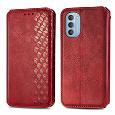 Leather Case Stands Flip Cover Holder S01D for Motorola Moto G51 5G Red