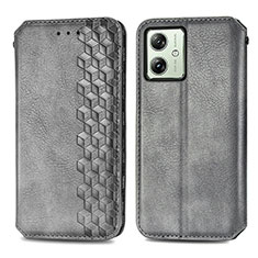 Leather Case Stands Flip Cover Holder S01D for Motorola Moto G54 5G Gray