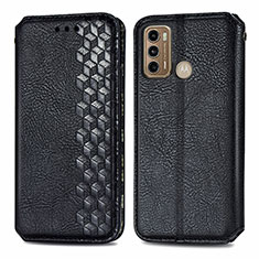 Leather Case Stands Flip Cover Holder S01D for Motorola Moto G60 Black
