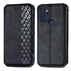 Leather Case Stands Flip Cover Holder S01D for Motorola Moto G60s Black