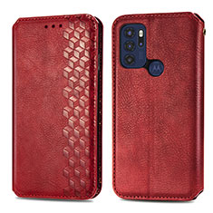 Leather Case Stands Flip Cover Holder S01D for Motorola Moto G60s Red
