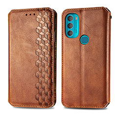 Leather Case Stands Flip Cover Holder S01D for Motorola Moto G71 5G Brown