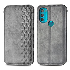 Leather Case Stands Flip Cover Holder S01D for Motorola Moto G71 5G Gray