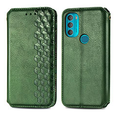 Leather Case Stands Flip Cover Holder S01D for Motorola Moto G71 5G Green