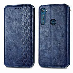 Leather Case Stands Flip Cover Holder S01D for Motorola Moto One Fusion Plus Blue