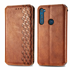 Leather Case Stands Flip Cover Holder S01D for Motorola Moto One Fusion Plus Brown