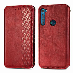 Leather Case Stands Flip Cover Holder S01D for Motorola Moto One Fusion Plus Red