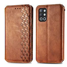 Leather Case Stands Flip Cover Holder S01D for OnePlus 9R 5G Brown