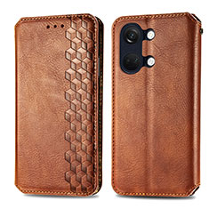 Leather Case Stands Flip Cover Holder S01D for OnePlus Nord 3 5G Brown
