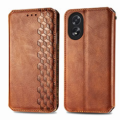 Leather Case Stands Flip Cover Holder S01D for Oppo A18 Brown