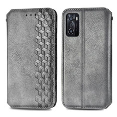 Leather Case Stands Flip Cover Holder S01D for Oppo A55S 5G Gray