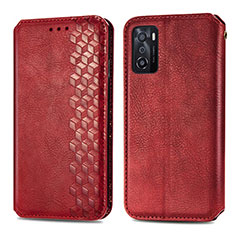 Leather Case Stands Flip Cover Holder S01D for Oppo A55S 5G Red