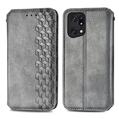 Leather Case Stands Flip Cover Holder S01D for Oppo Find X5 Pro 5G Gray
