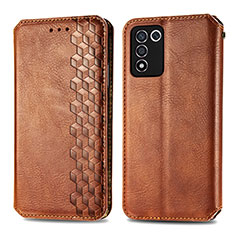 Leather Case Stands Flip Cover Holder S01D for Oppo K9S 5G Brown