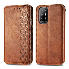 Leather Case Stands Flip Cover Holder S01D for Oppo Reno5 Z 5G Brown