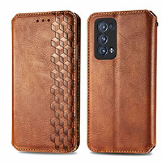 Leather Case Stands Flip Cover Holder S01D for Oppo Reno6 Pro 5G Brown