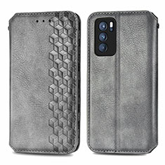 Leather Case Stands Flip Cover Holder S01D for Oppo Reno6 Pro 5G India Gray