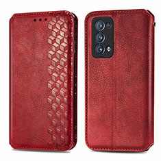 Leather Case Stands Flip Cover Holder S01D for Oppo Reno6 Pro+ Plus 5G Red