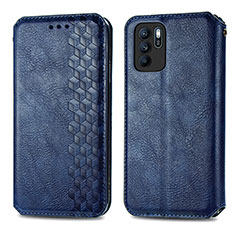 Leather Case Stands Flip Cover Holder S01D for Oppo Reno6 Z 5G Blue